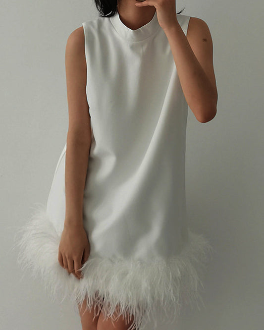 High Collar Tassel Feather Party Mini Dresses