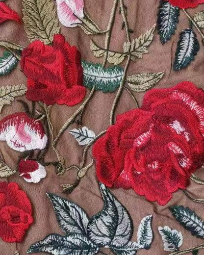 High Neckline Floral Embroidered Bodycon Mini Dresses