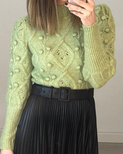 Lantern Sleeve Splicing Lingge Stand-up Collar Sweater
