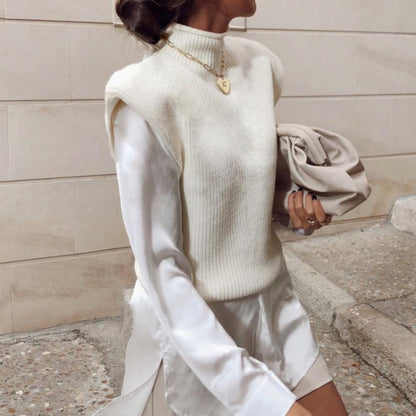 High-collared Shoulder Padded Pads Sleeveless Sweater