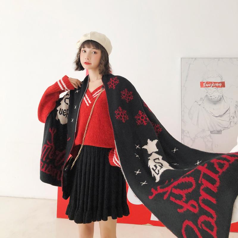 Merry Christmas Elk Long Scarf Casual Travel Warm Scarves Shawls