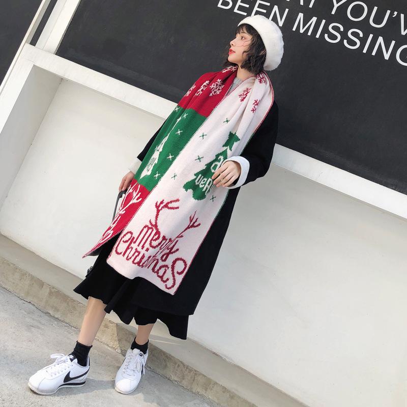 Merry Christmas Elk Long Scarf Casual Travel Warm Scarves Shawls