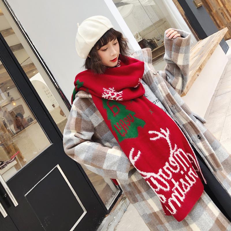 Merry Christmas Elk Long Scarf Casual Travel Warm Scarves Shawls