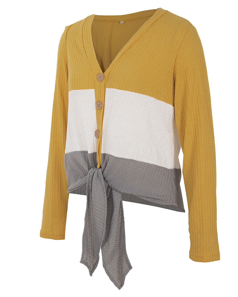 Women's Casual V-neck Single-Breasted Cardigan Sweater