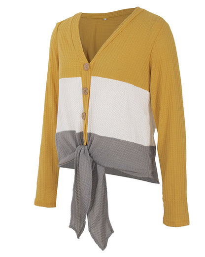 Women's Casual V-neck Single-Breasted Cardigan Sweater