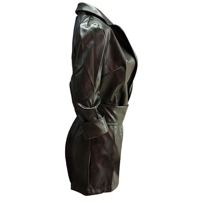 Lapel Blazer PU Belt Mini Dress Blazers Outerwear