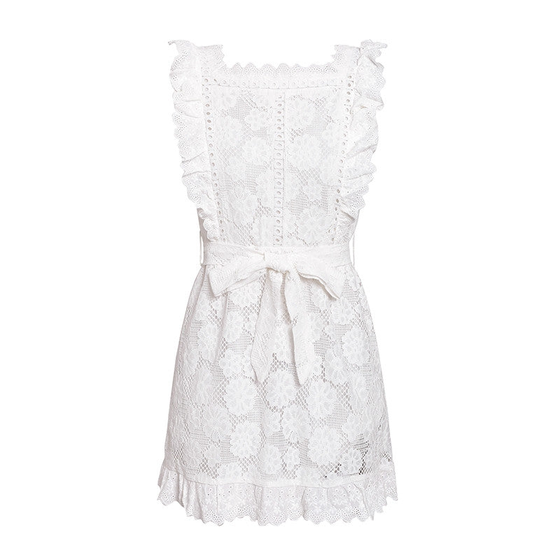 White Embroidered Lace Flower Seeveless Bodycon Mini Dresses