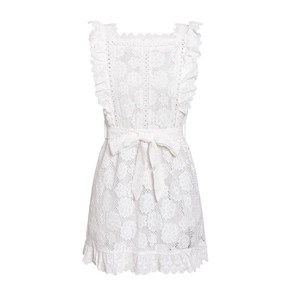 White Embroidered Lace Flower Seeveless Bodycon Mini Dresses