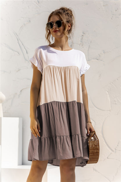 Round Neck Ruffled Hem Vacation Mini Dresses