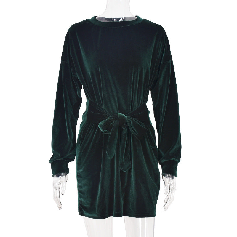 Velvet Casual Round Neck Bodycon Party Mini Dresses