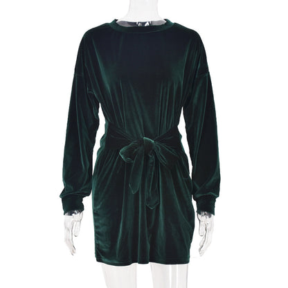 Velvet Casual Round Neck Bodycon Party Mini Dresses