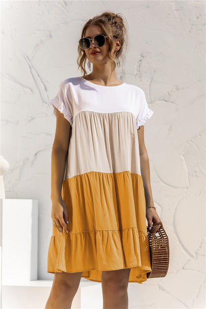 Round Neck Ruffled Hem Vacation Mini Dresses