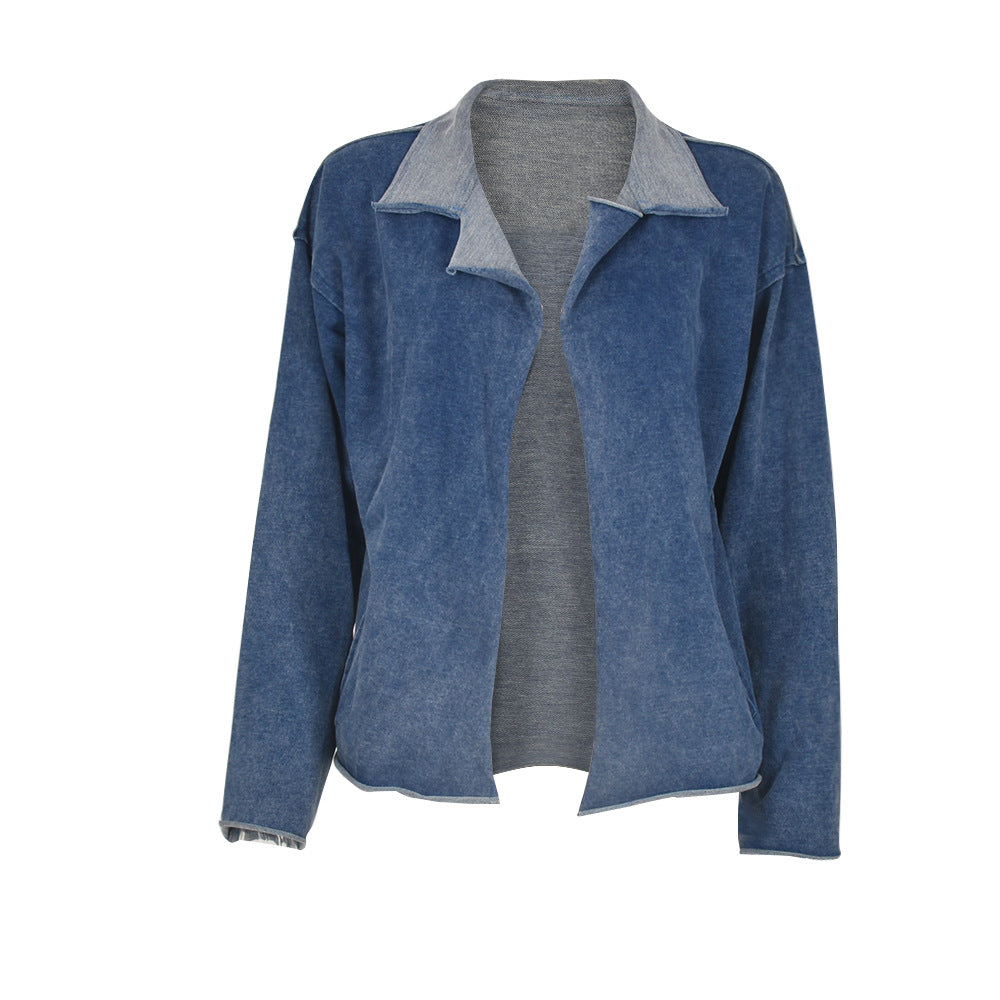 Casual Pile Collar Pocket Denim Outerwear Cardigans