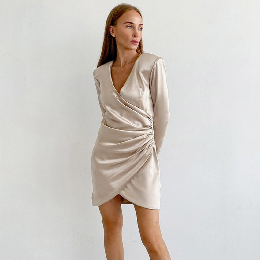 V-neck Satin Bodycon Mini Dresses