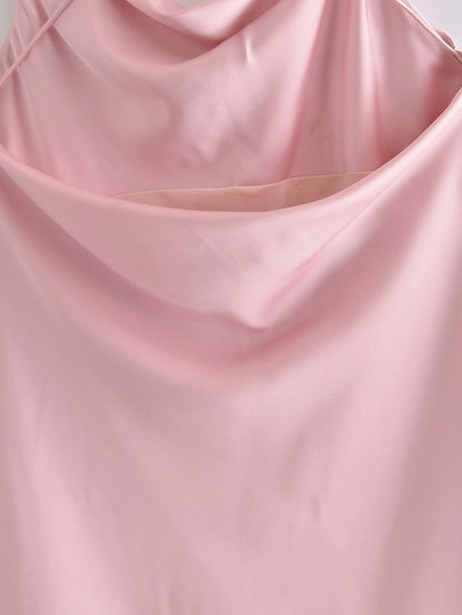 Pink Silk Satin Backless Party Mini Dresses
