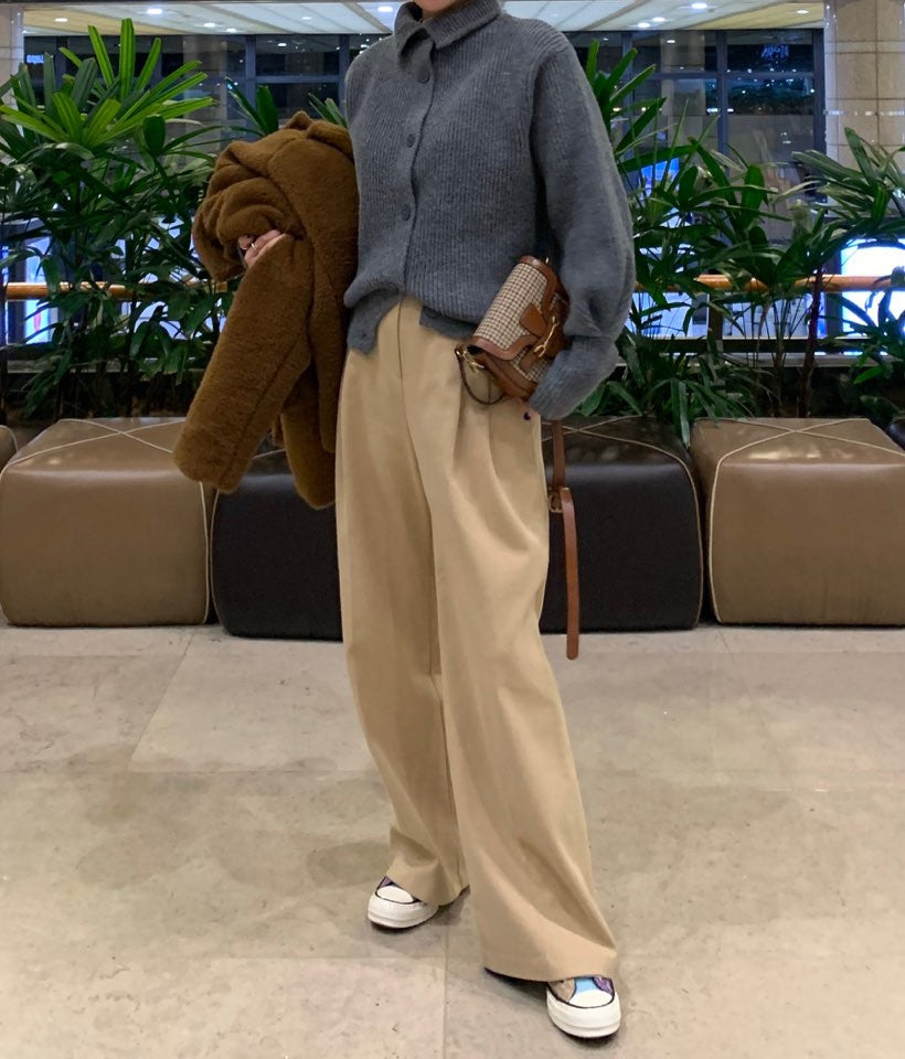 Single-breasted Vintage Lapel Sweater Outerwear Grey