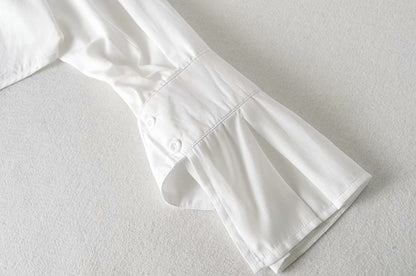 Elegant Flared Sleeve Mandarin High Collar Shirts Crop Tops