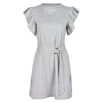 Casual Round Collar Ruffles Sleeve Mini Dresses