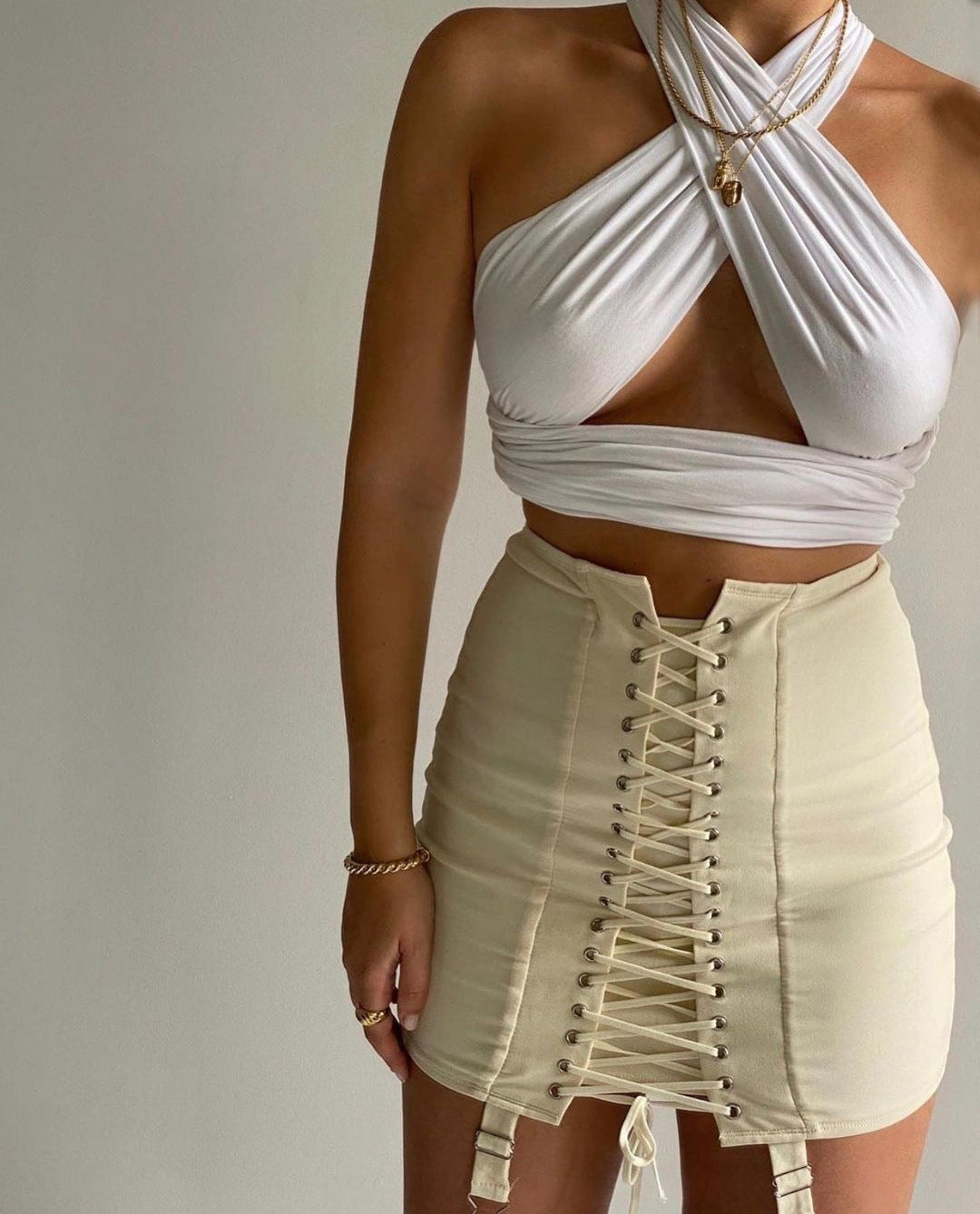 Backless Lace-up Halter Blouse Camis Tank Crop Tops