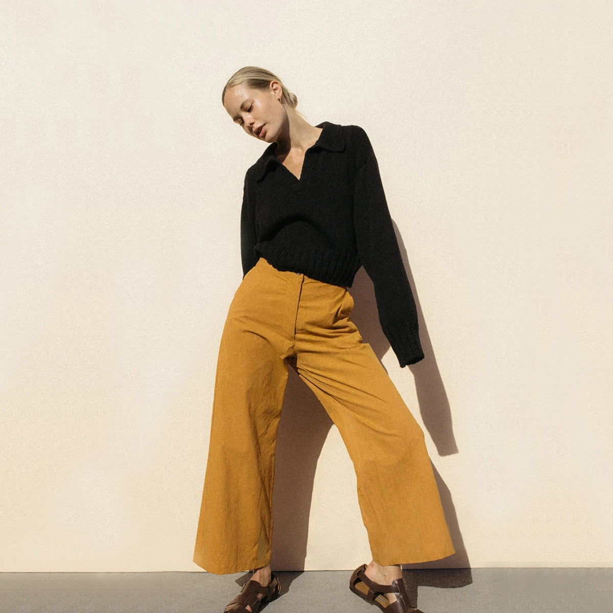 V-neck Knit Pile Collar Polo Sweaters Top