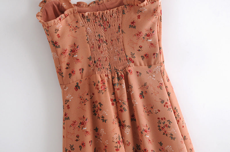 Chiffon Strappy Vintage Floral Lace-up Maxi Midi Dresses