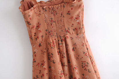 Chiffon Strappy Vintage Floral Lace-up Maxi Midi Dresses