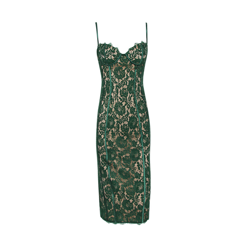 Backless Lace Suspenders Floral Flower Bodycon Midi Dresses