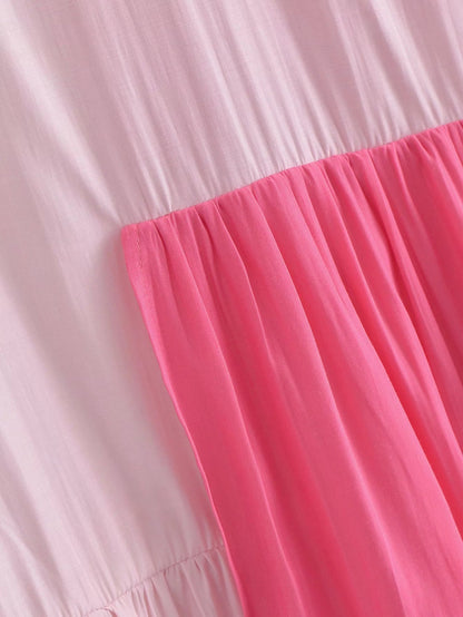 Splicing Shirred Frill Ruffles Sleeve Shirts Mini Dresses