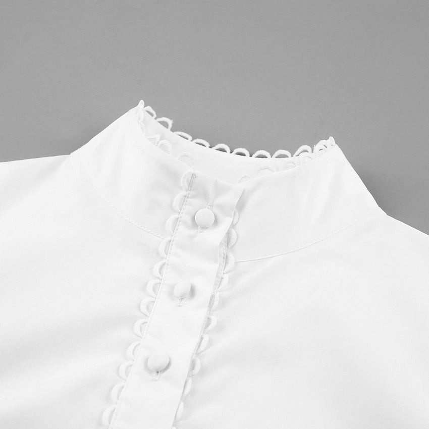 Elegant Single-breasted Mandarin High Collar Shirts Crop Tops
