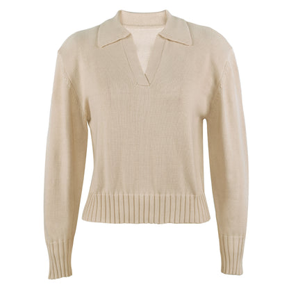 V-neck Knit Pile Collar Polo Sweaters Top