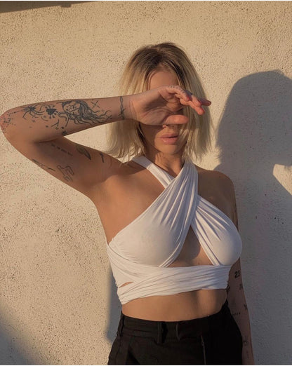 Backless Lace-up Halter Blouse Camis Tank Crop Tops