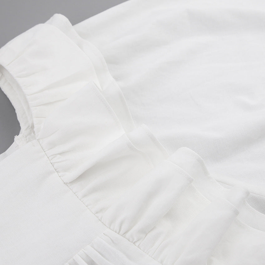 Square Collar Ruffled Lantern Sleeve Shirts Blouses