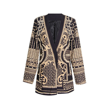 V-neck Beaded Beads Cardigans Blazer Outerwear