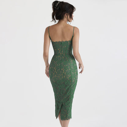 Backless Lace Suspenders Floral Flower Bodycon Midi Dresses