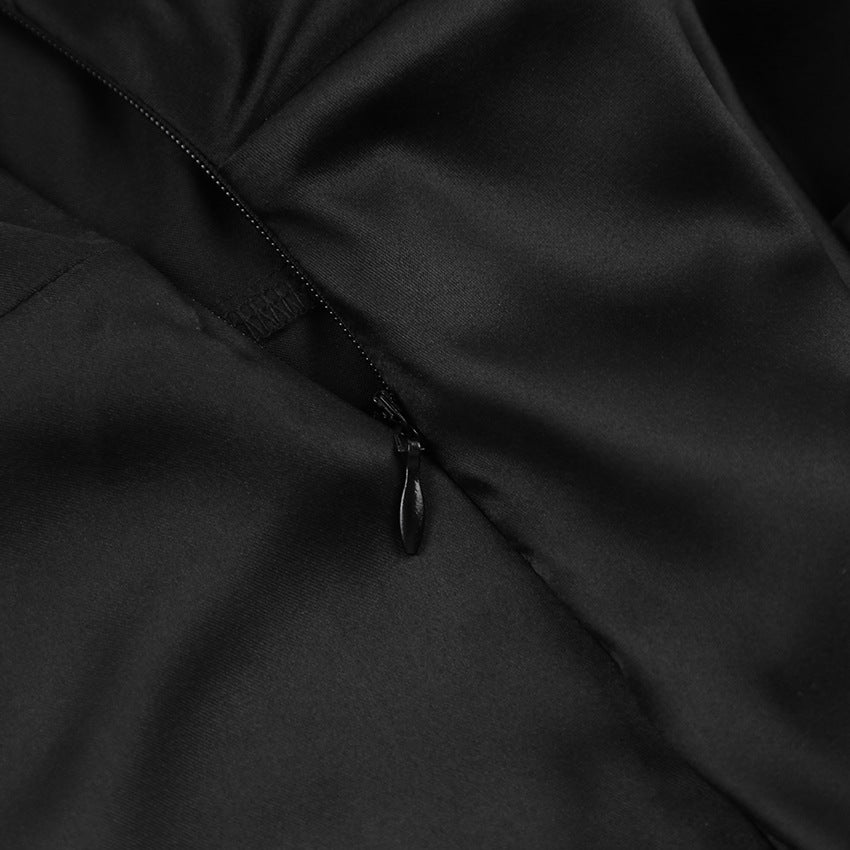 V-neck Pile Collar Satin Bodycon Mini Dresses