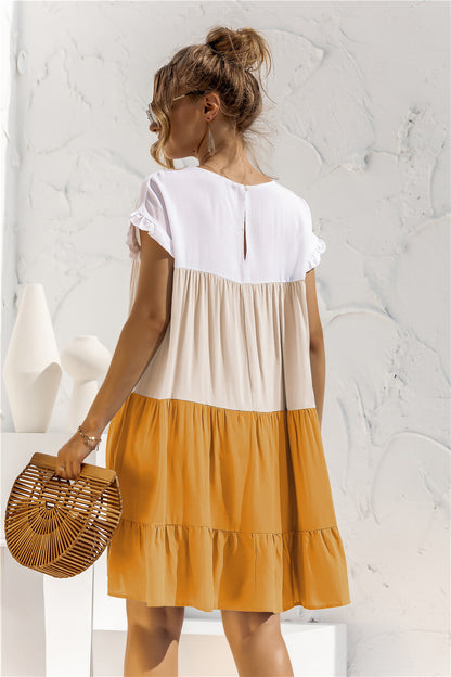 Round Neck Ruffled Hem Vacation Mini Dresses