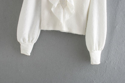 Elastic Sleeve Ruffled High-collared Laminated Sweaters Blouses