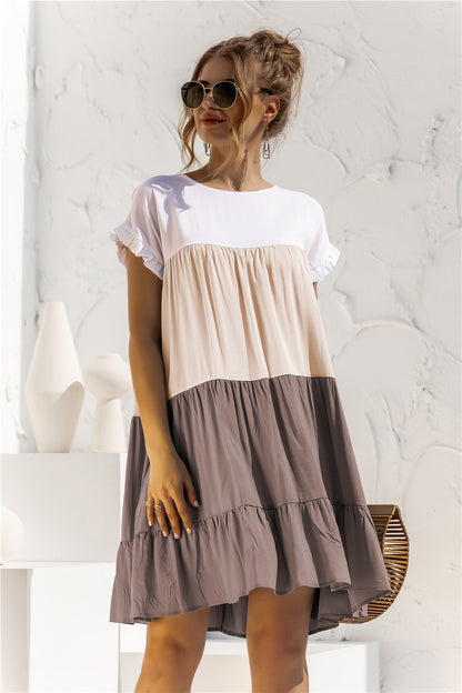 Round Neck Ruffled Hem Vacation Mini Dresses