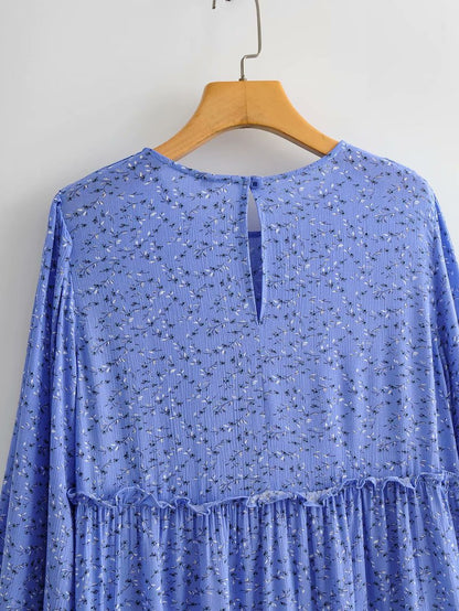 Floral Ruffled Shirred Frill Elastic Sleeve Vacation Mini Dresses