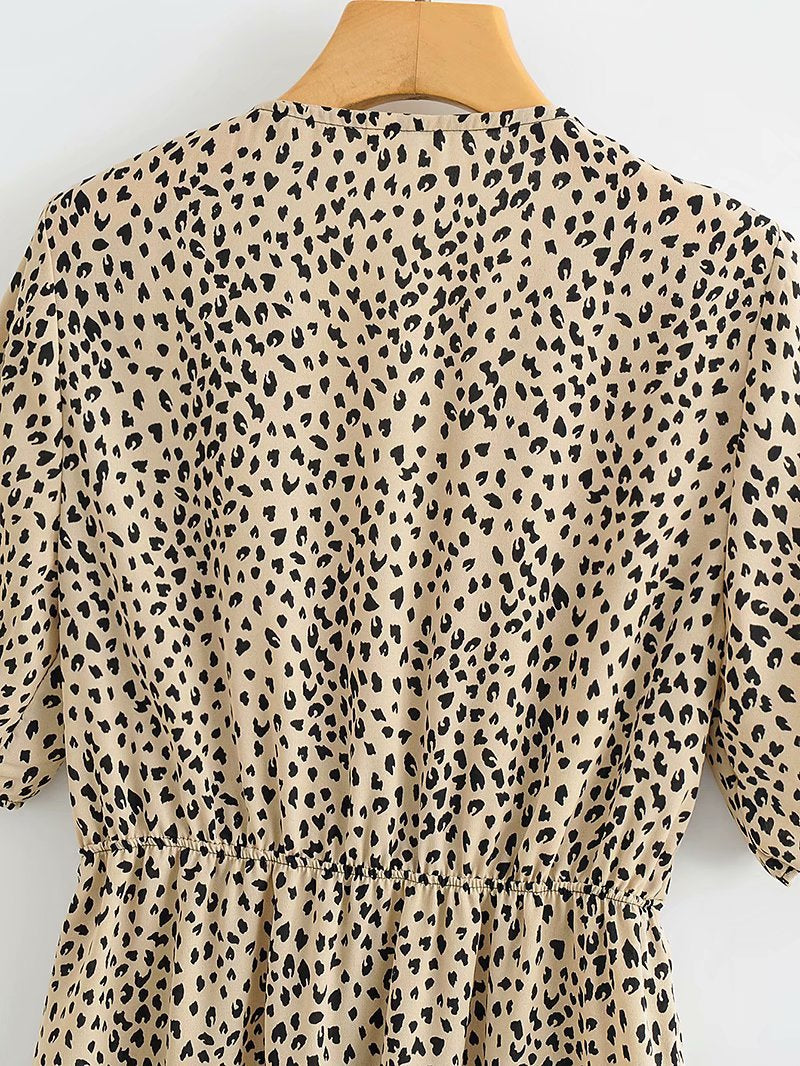 V-neck Lace-up Floral Animal Printed Mini Dresses