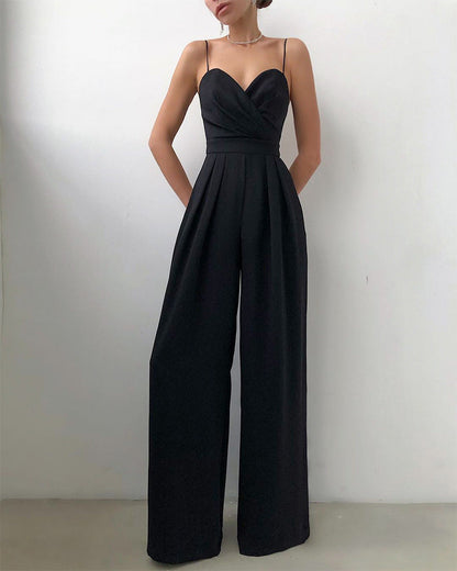 Party Backless Pocket Zipper Wide-leg Jumpsuits