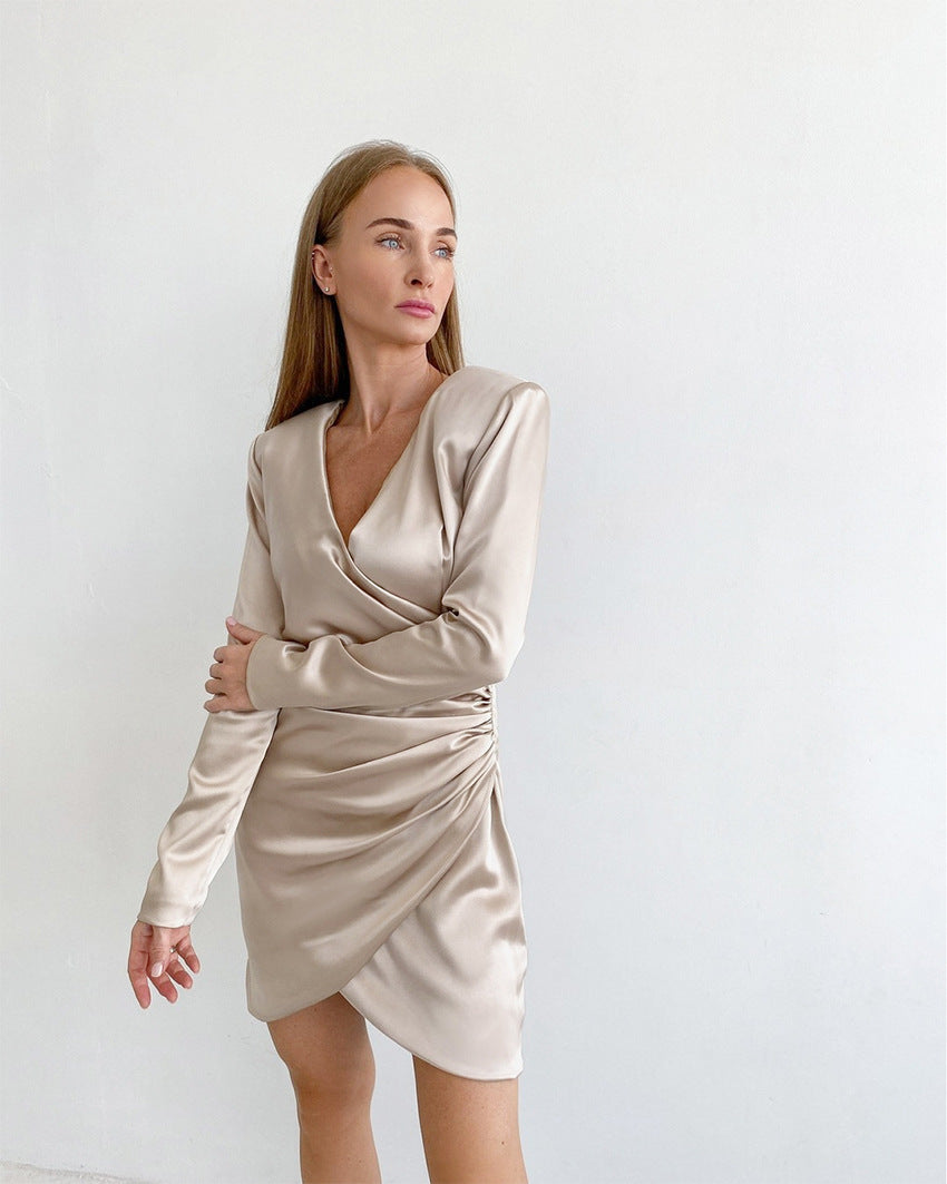 V-neck Satin Bodycon Mini Dresses