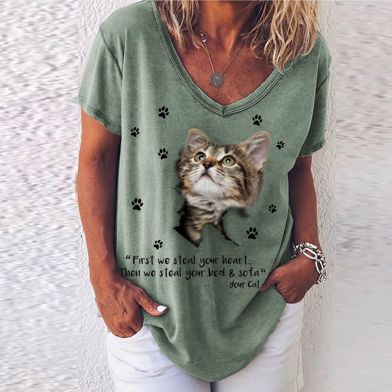 Round Neck Floral Printed T-Shirts Blouses