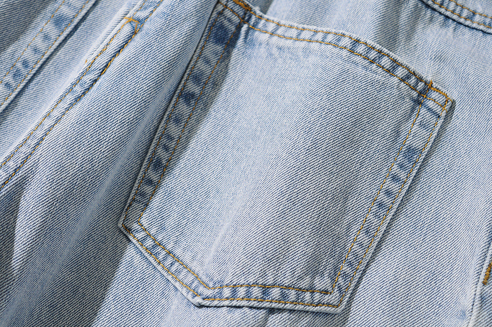 Pile Collar Lace-up Single-breasted Denim Jumpsuits