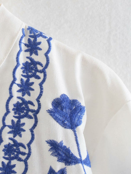 Single-breasted Floral Embroidery Shirts Cardigans