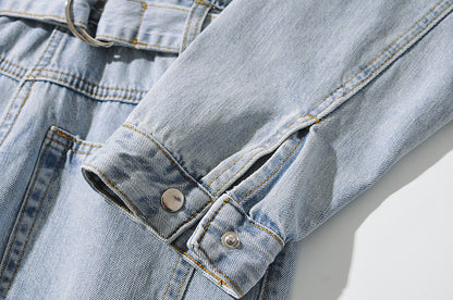 Pile Collar Lace-up Single-breasted Denim Jumpsuits