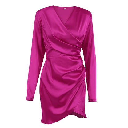 V-neck Satin Bodycon Mini Dresses