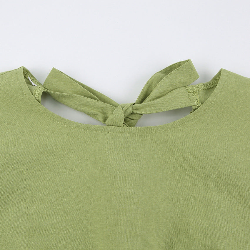Lantern Bubbles Sleeve Ruffles Hem Backless Party Mini Dresses