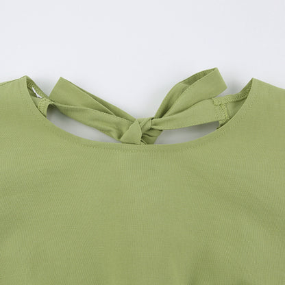 Lantern Bubbles Sleeve Ruffles Hem Backless Party Mini Dresses