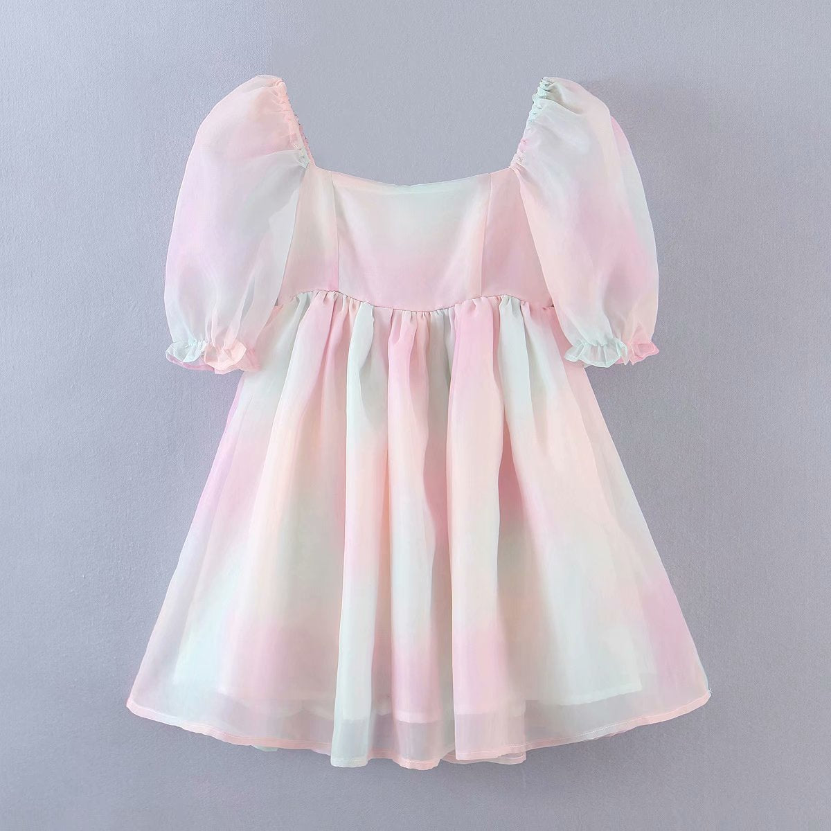 Tie Dye Rainbow Puff Bubble Sleeve Off Shoulder Mini Dresses